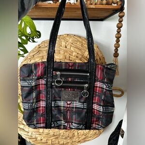 Coach Poppy Plaid Hand Bag with Black Sequin Handles